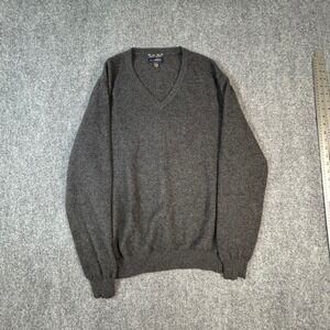 Club Room Estate Cashmere Sweater Mens L Gray V-Neck 2-Ply 100% Cashmere Knit